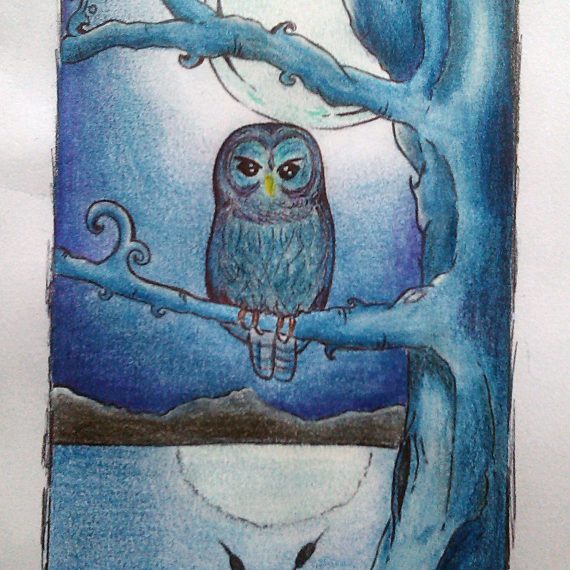 Blue night pencil sketch illustration