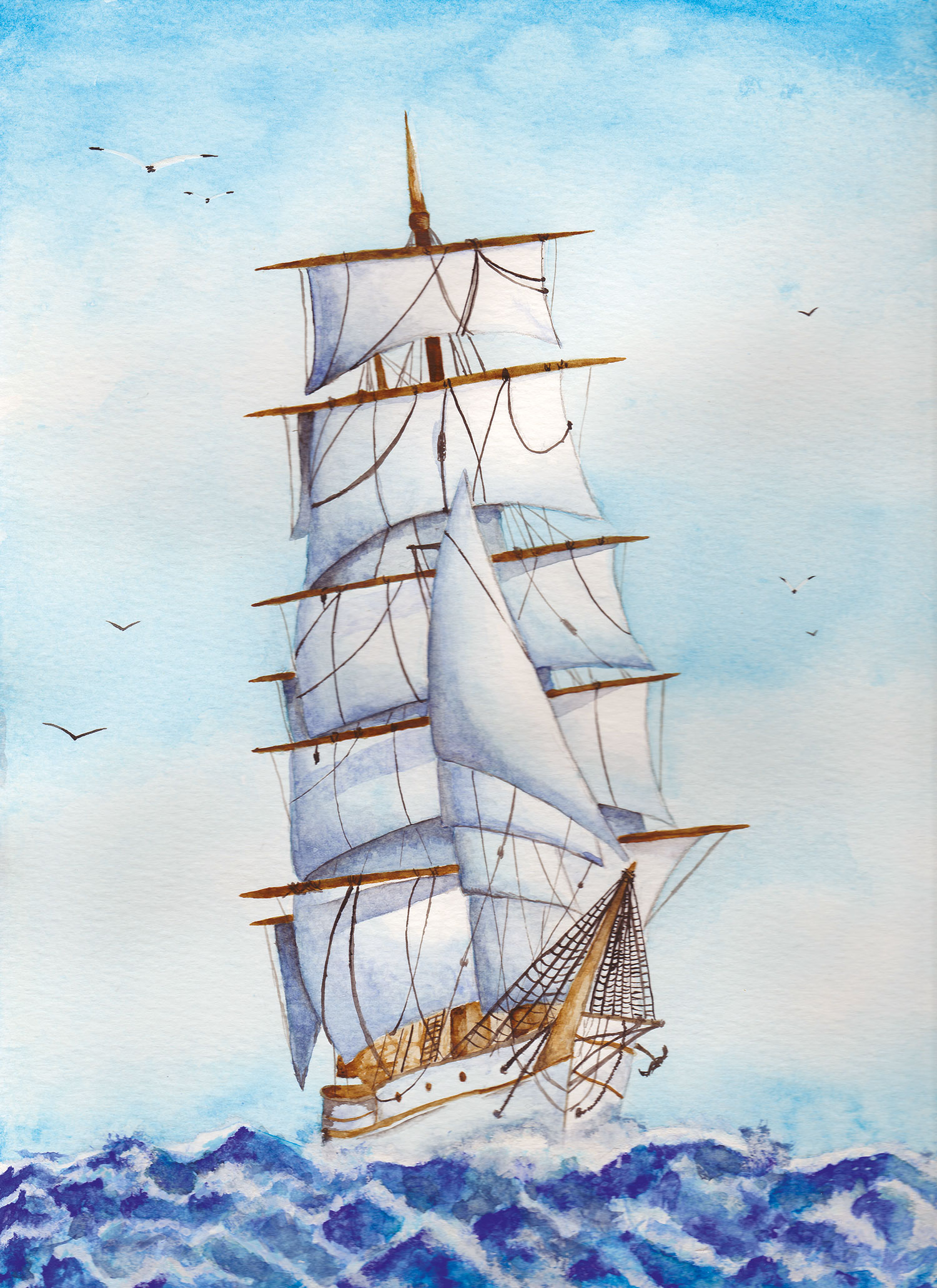 Tall ship watercolour illustration